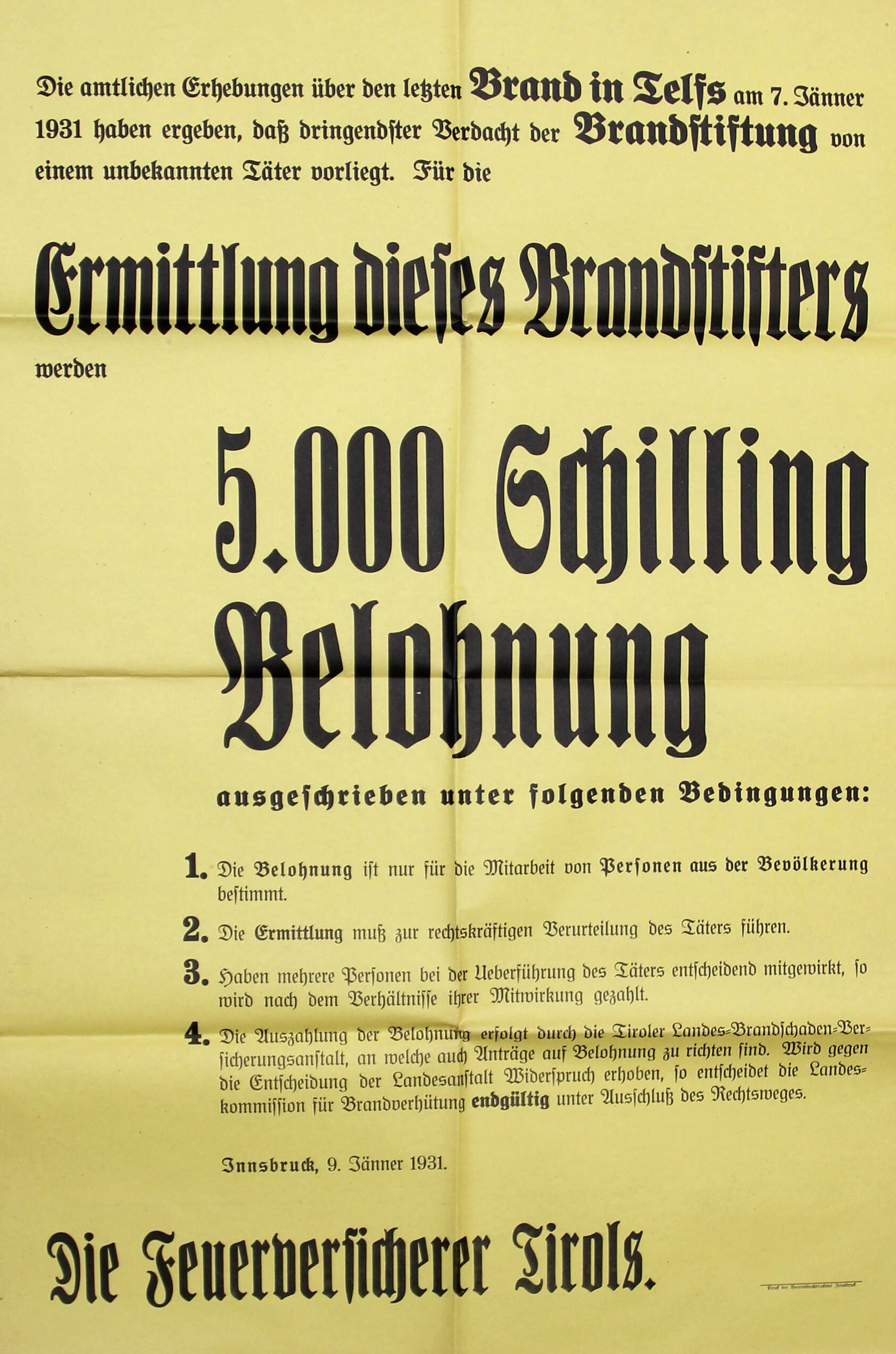 Brandstifter in den 30er-Jahren - TIROLER VERSICHERUNG